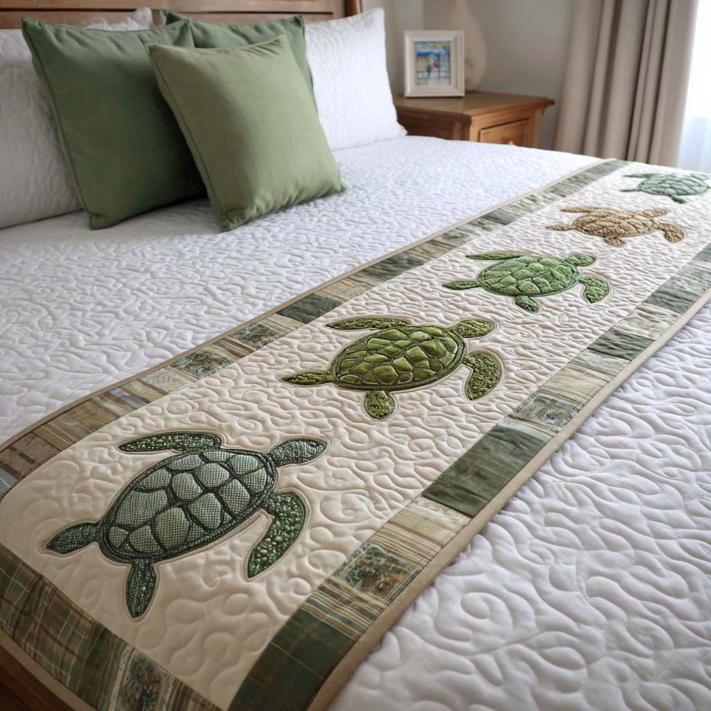 Mosaic Shell Quilted Bed Runner Bedroom Decorations Sea Turtle Gift Ideas For Her