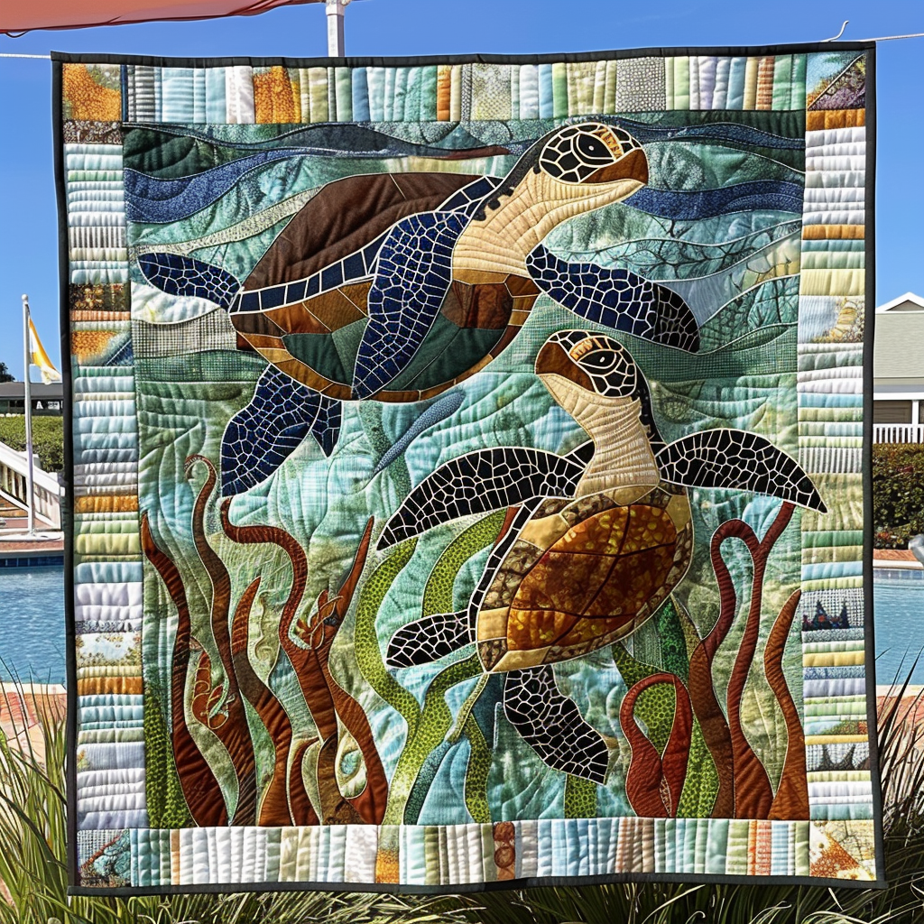 Mosaic Turtles Quilted Blanket Presents For Turtle Lovers