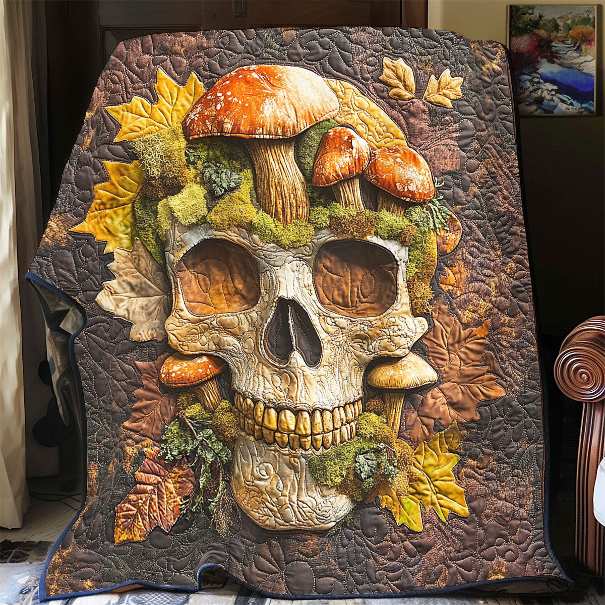 Moss Skull Quilt Best Decoration Gift For Friends and Family on Halloween Day