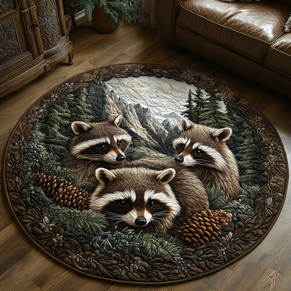 Mossy Hollow Raccoon Quilted Round Mat Entryway Decor Christmas Tree Skirt For Small Trees