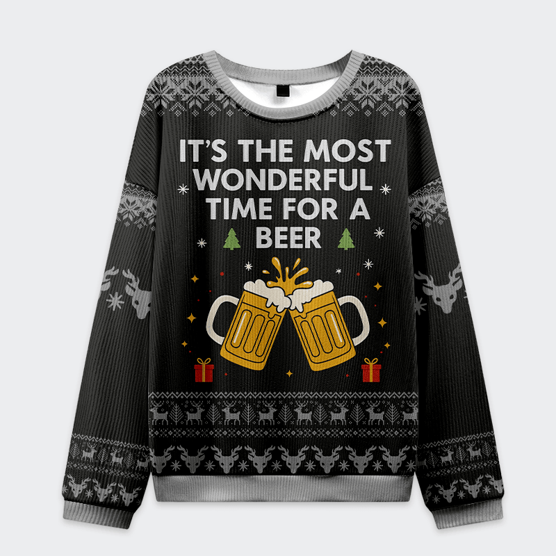 Most Wonderful Beer Time Christmas Ugly Sweater Funny Xmas Jumper Mens