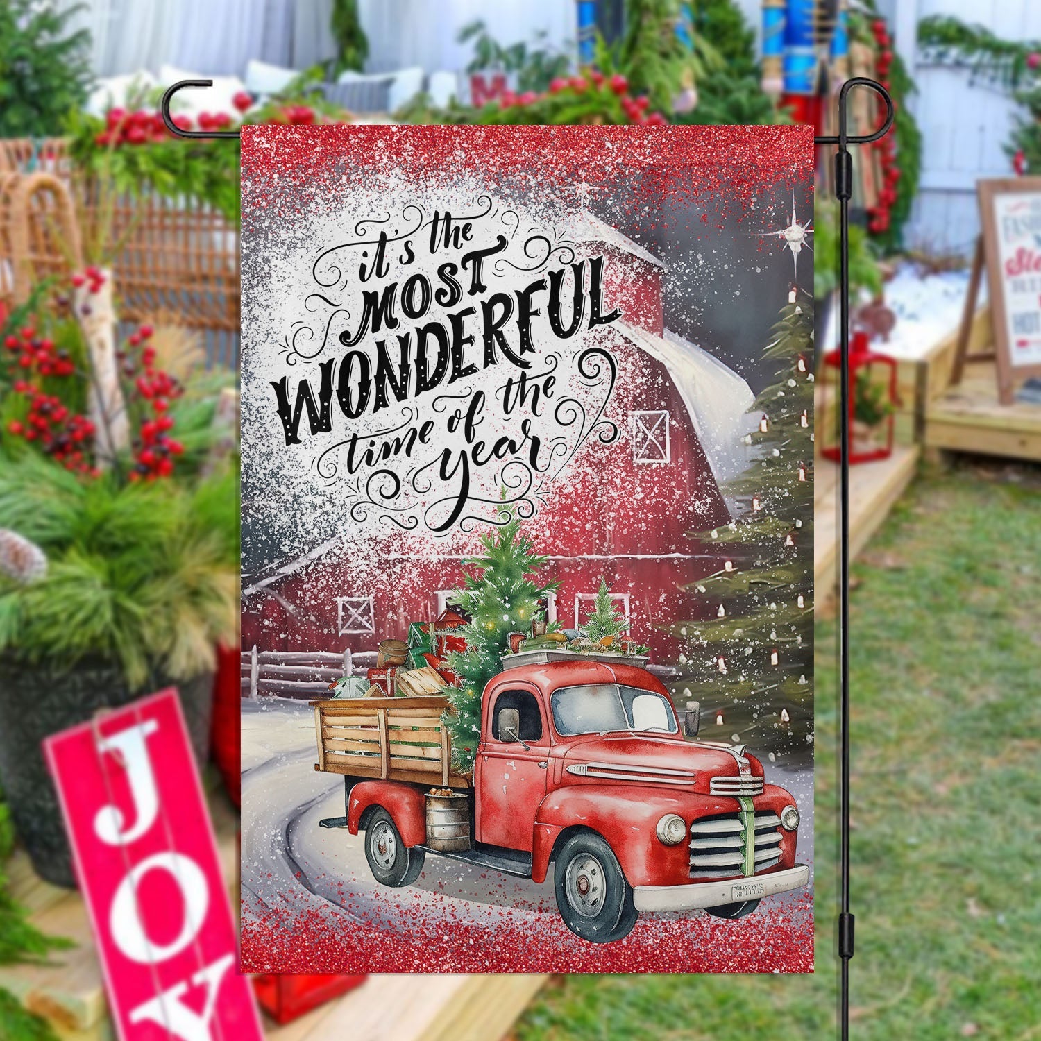 Most Wonderful Time Of The Year Flag Xmas Garden Flag Gift For Farmers Tractor Lovers