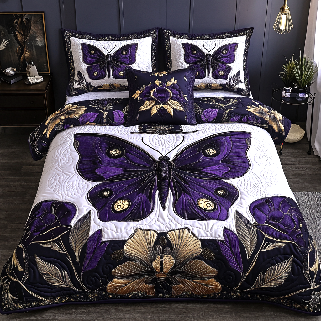 Moth Spell Quilted Bedding Set Aesthetic Room Decor Butterfly Gifts For Adults