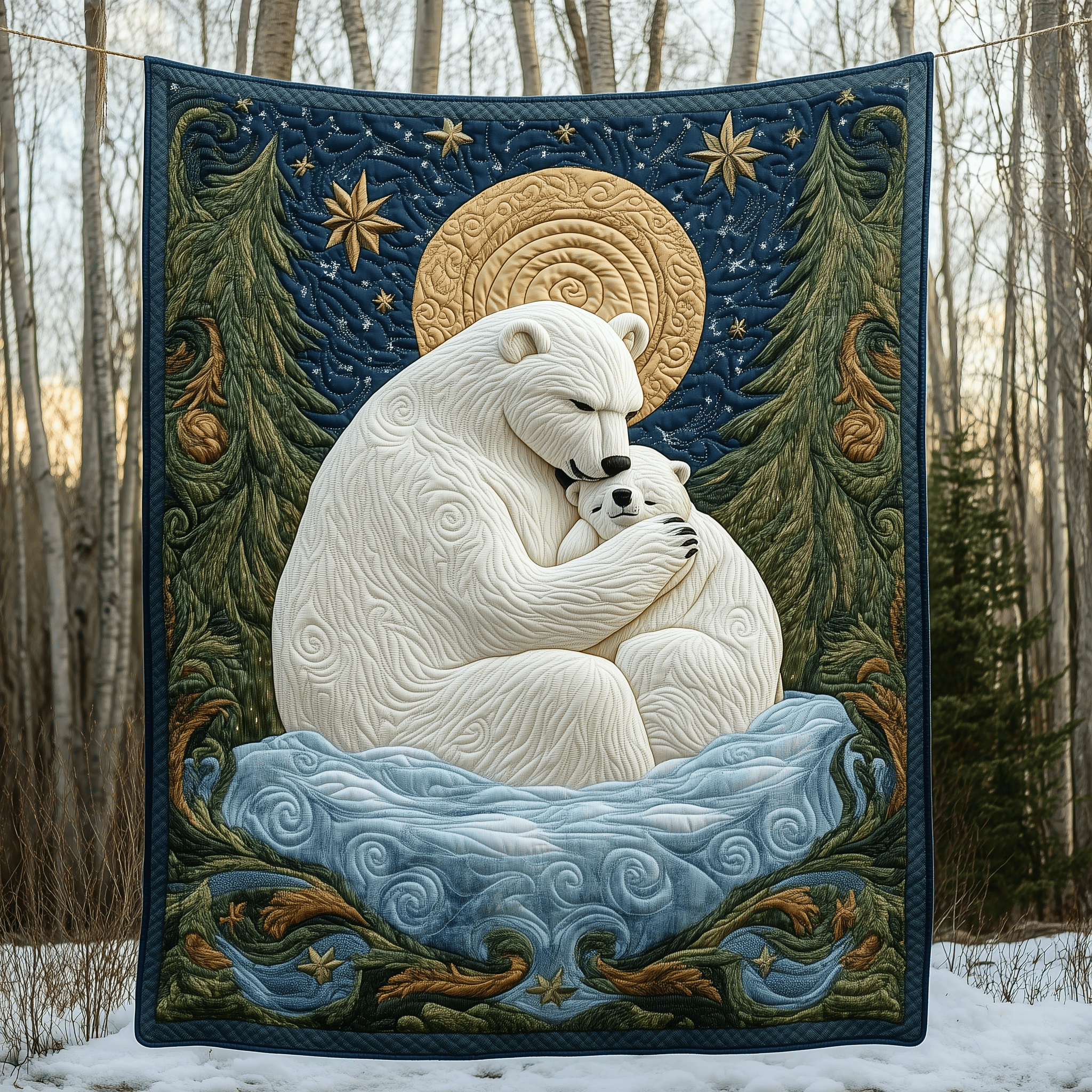 Mother And Baby Polar Bear Quilted Blanket Christmas Throw Blanket Unique Christmas Gifts For Grandma