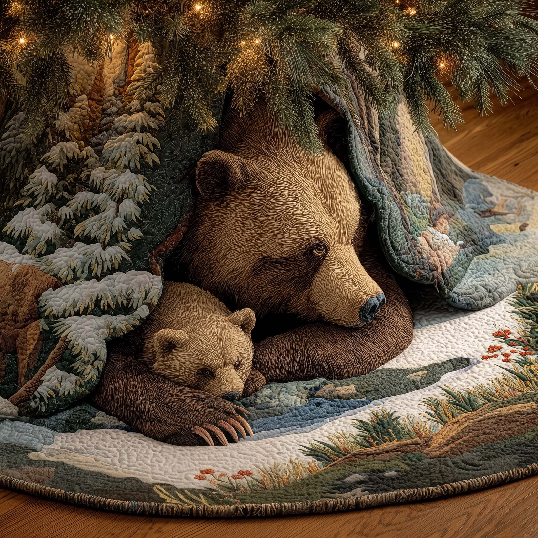 Mother Bear Woodland Bear Quilted Tree Skirt Xmas Home Christmas Gifts For Bear Owners