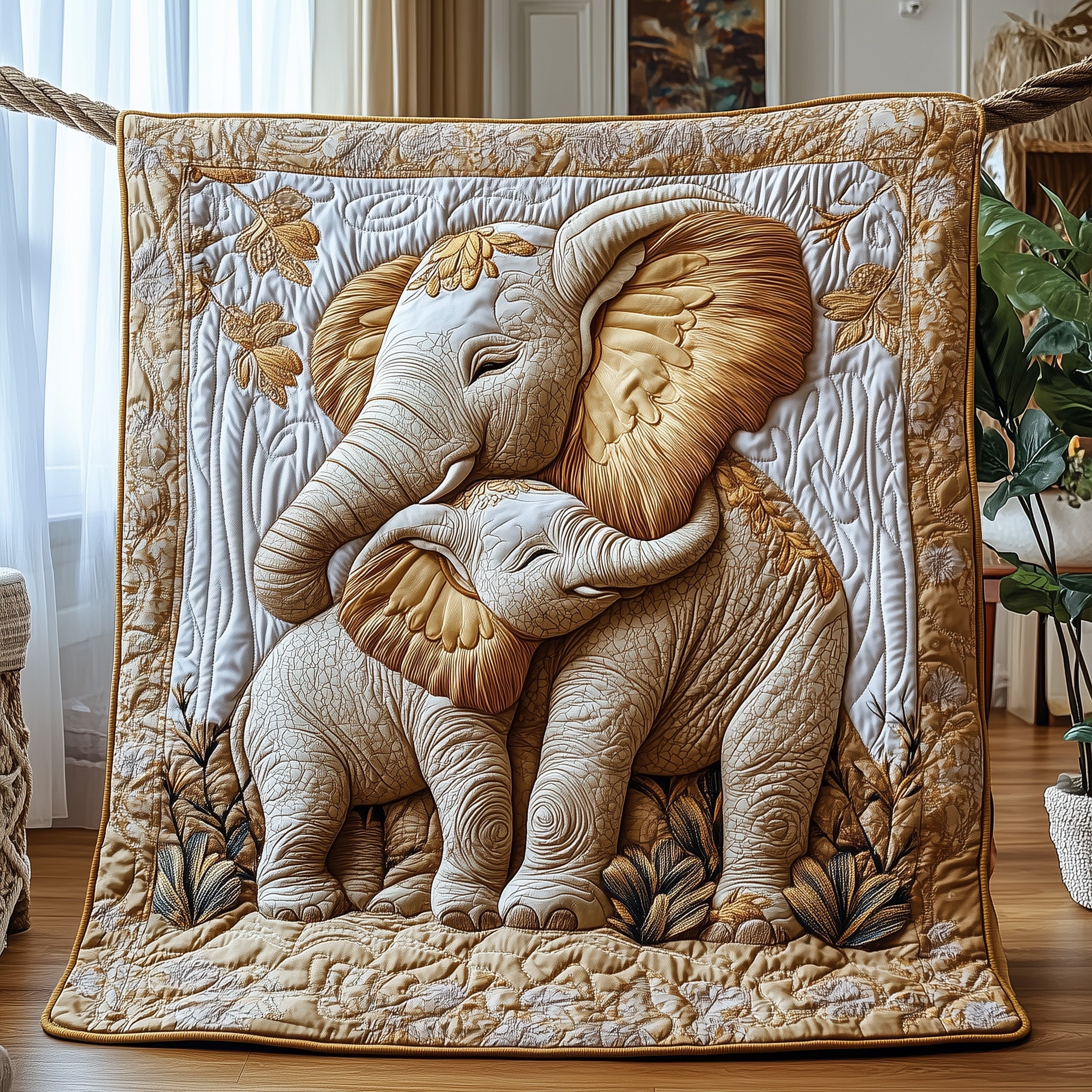 Mother Love Elephant Quilted Blanket Cute Cozy BlanketBest Unique Gifts For Elephant Lovers