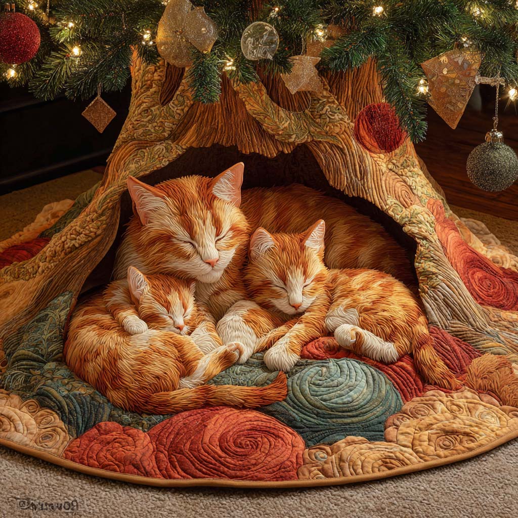 Mother Nest Quilted Tree Skirt Holiday Decor Black Cat Gift Items