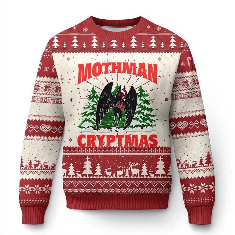 Mothman Cryptmas Ugly Christmas Jumper Funny Cryptid Holiday Gift For Horror Fans