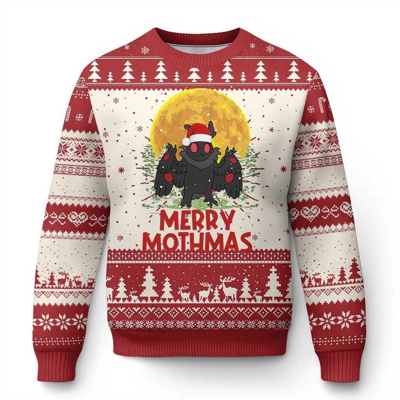 Mothman Merry Mothmas Ugly Holiday Sweater Funny Jumper Horror Fan Holiday Gifts