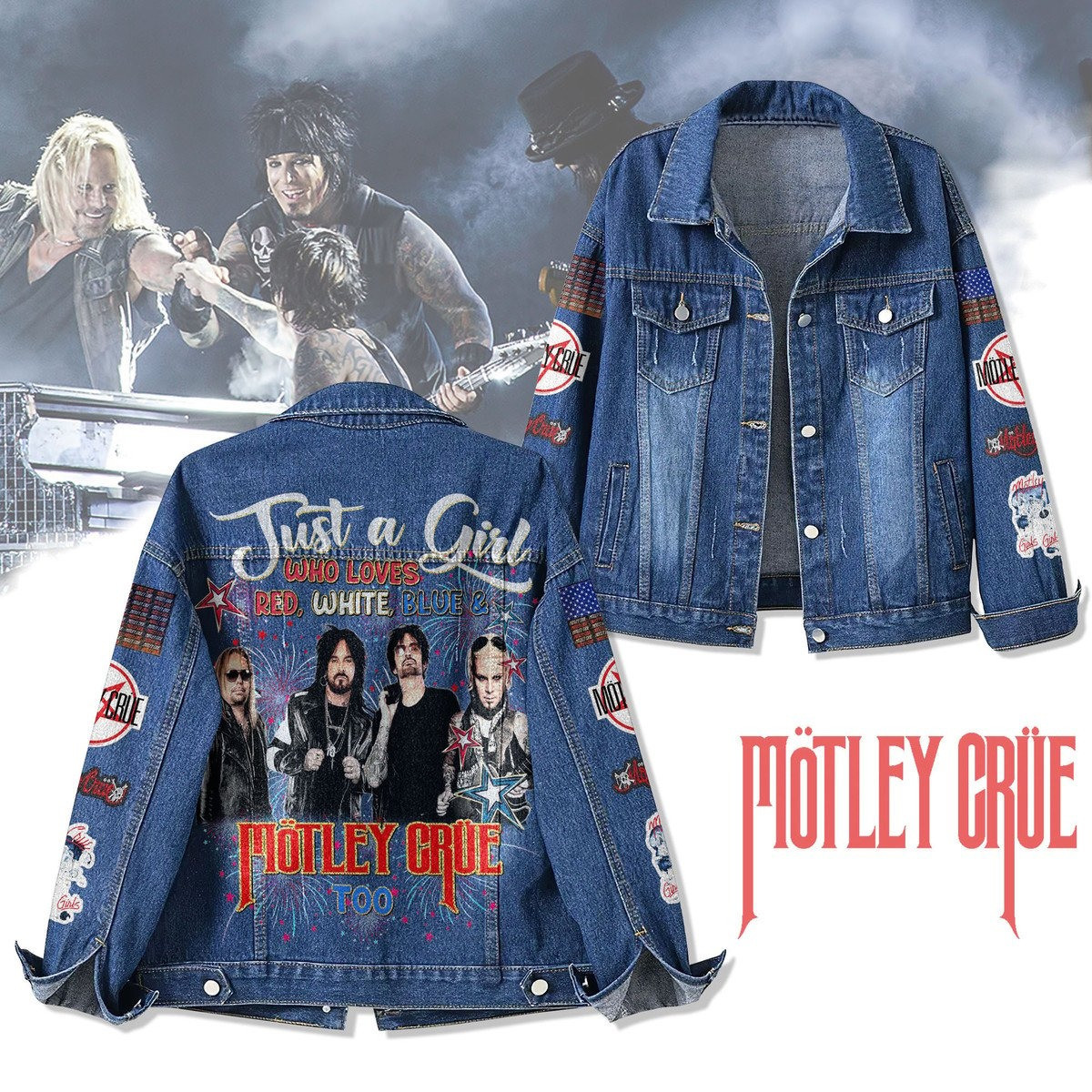 Motley Crue Jusst A Girl Tour 2025 Denim Jacket Music Related Gifts For Guys