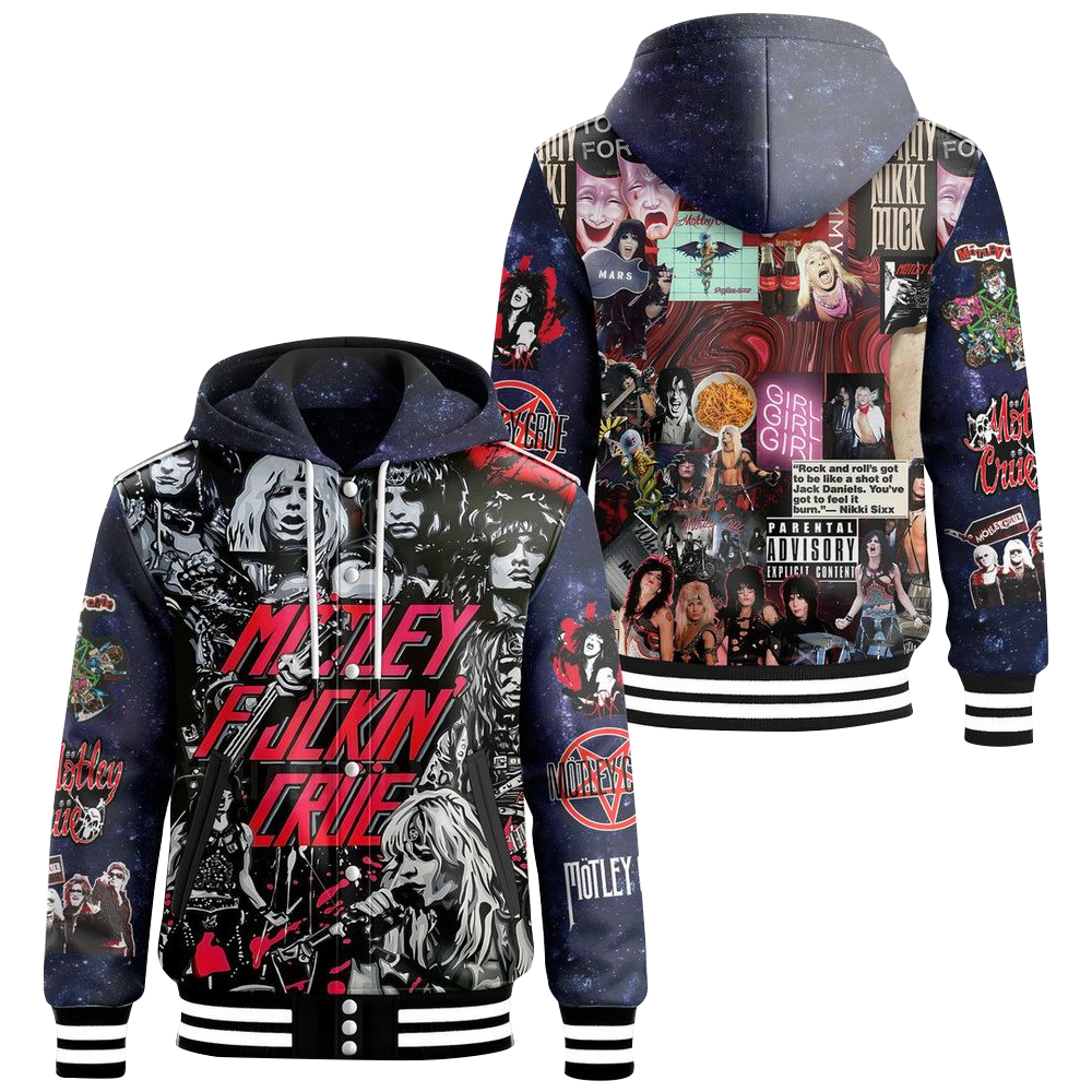 Motley Crue Rock Legends Hooded Varsity Jacket Motley Crue Merch Great Father's Day Gifts Motley Crue Rock Legends Hooded Varsity Jacket Motley Crue Merch Great Father's Day Gifts