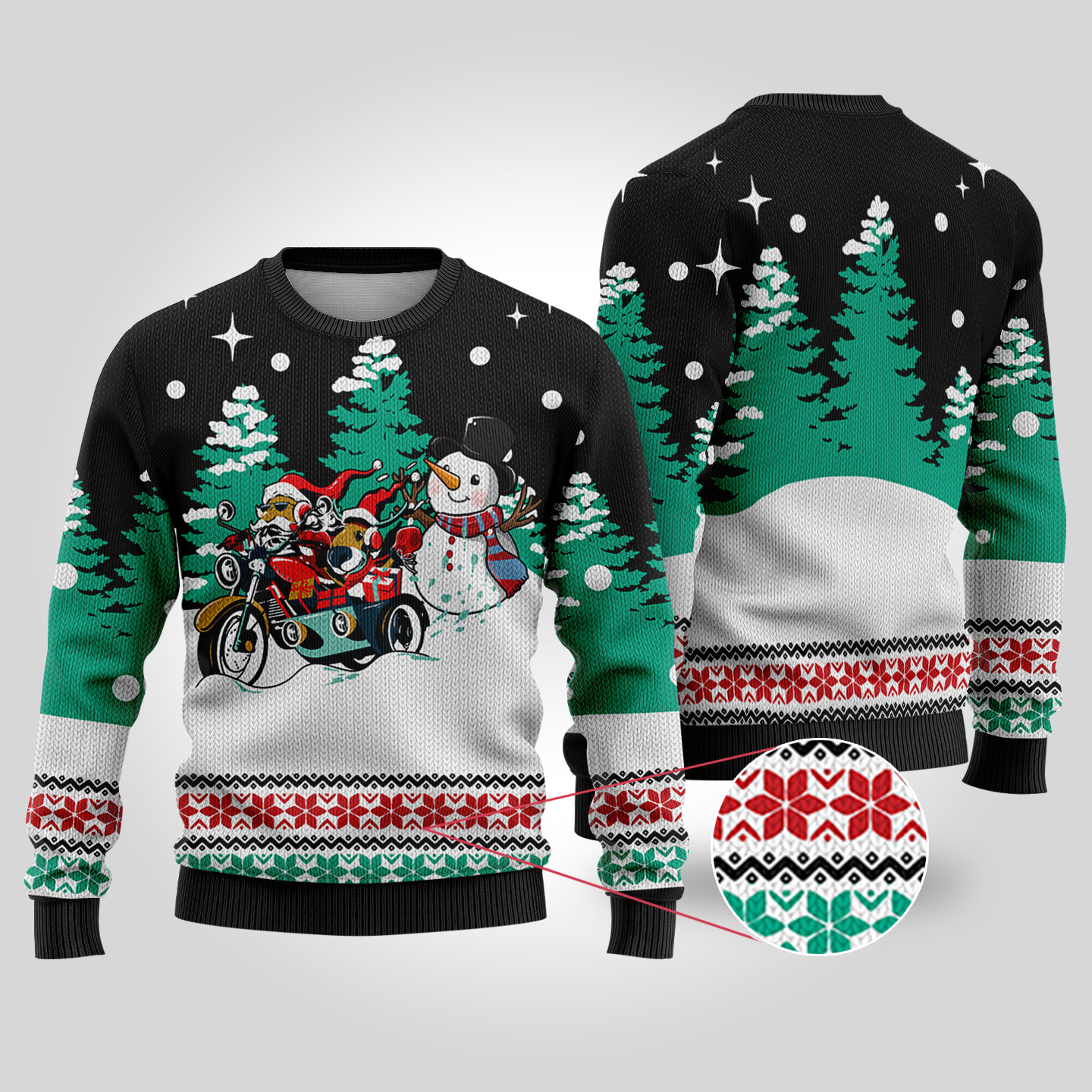 Motorcycle Santa Ugly Christmas Sweater Black Warm Winter Merch Gift for Someone You Love
