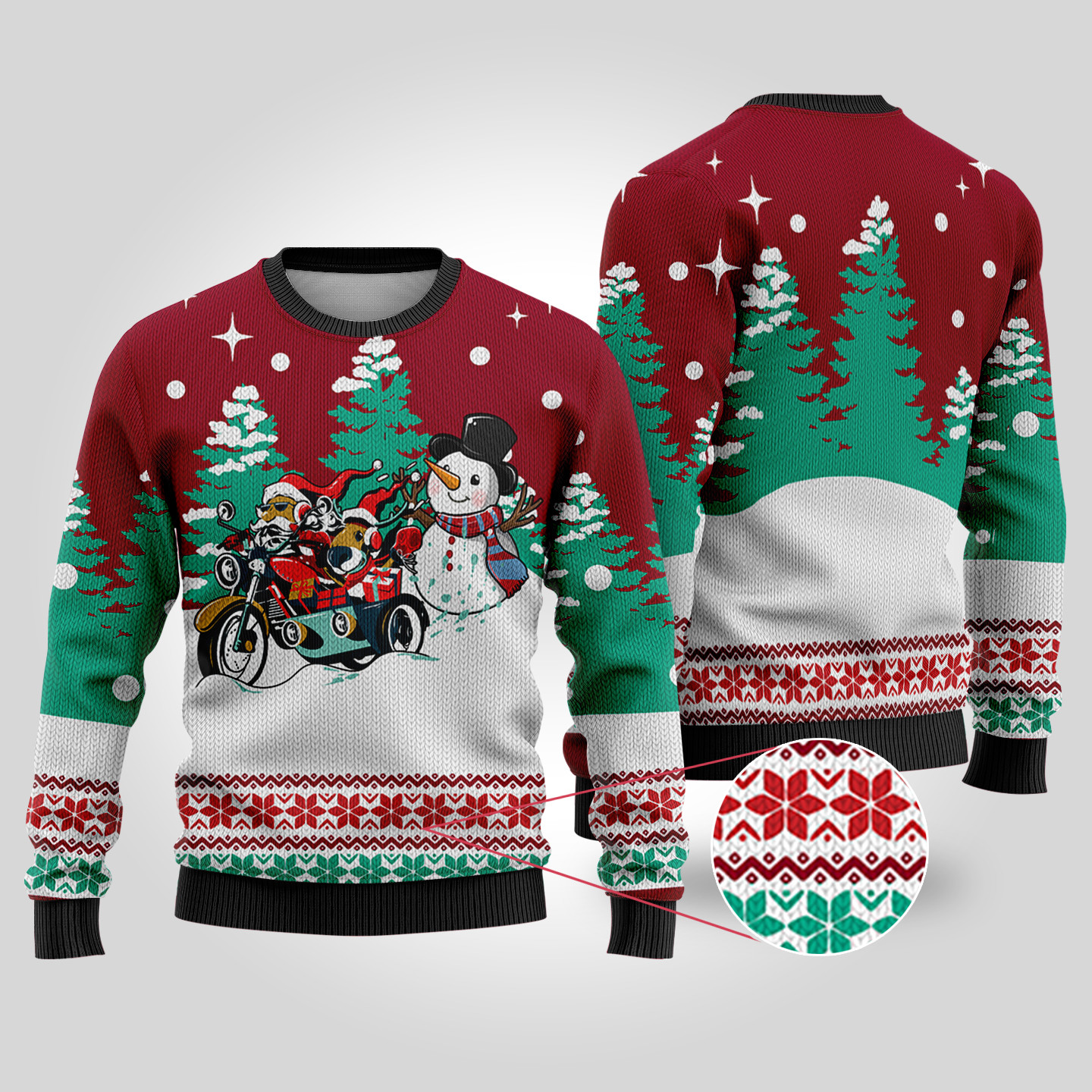 Motorcycle Santa Ugly Christmas Sweater Cardinal Red Perfect Gift Sweater for Friends and Family