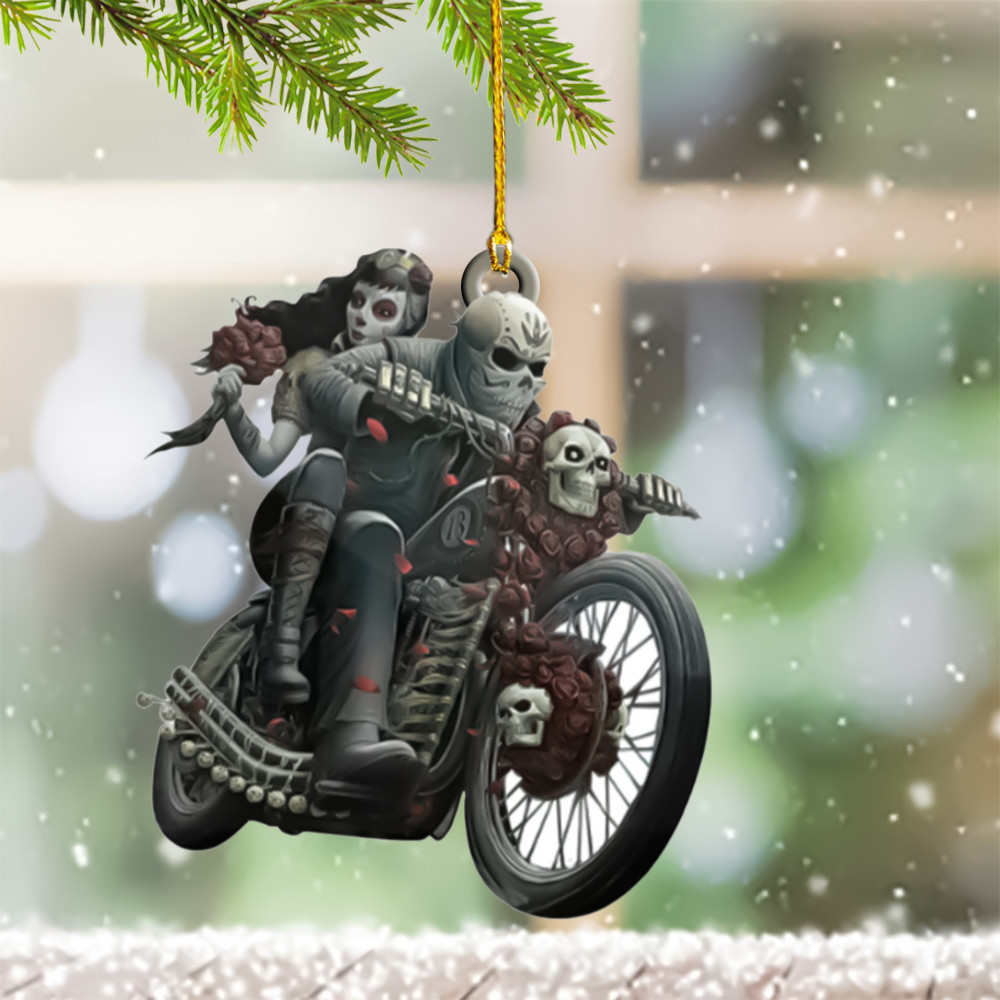 Motorcycle Skull Couple Christmas Ornament Couples Christmas Tree Ornaments 2024