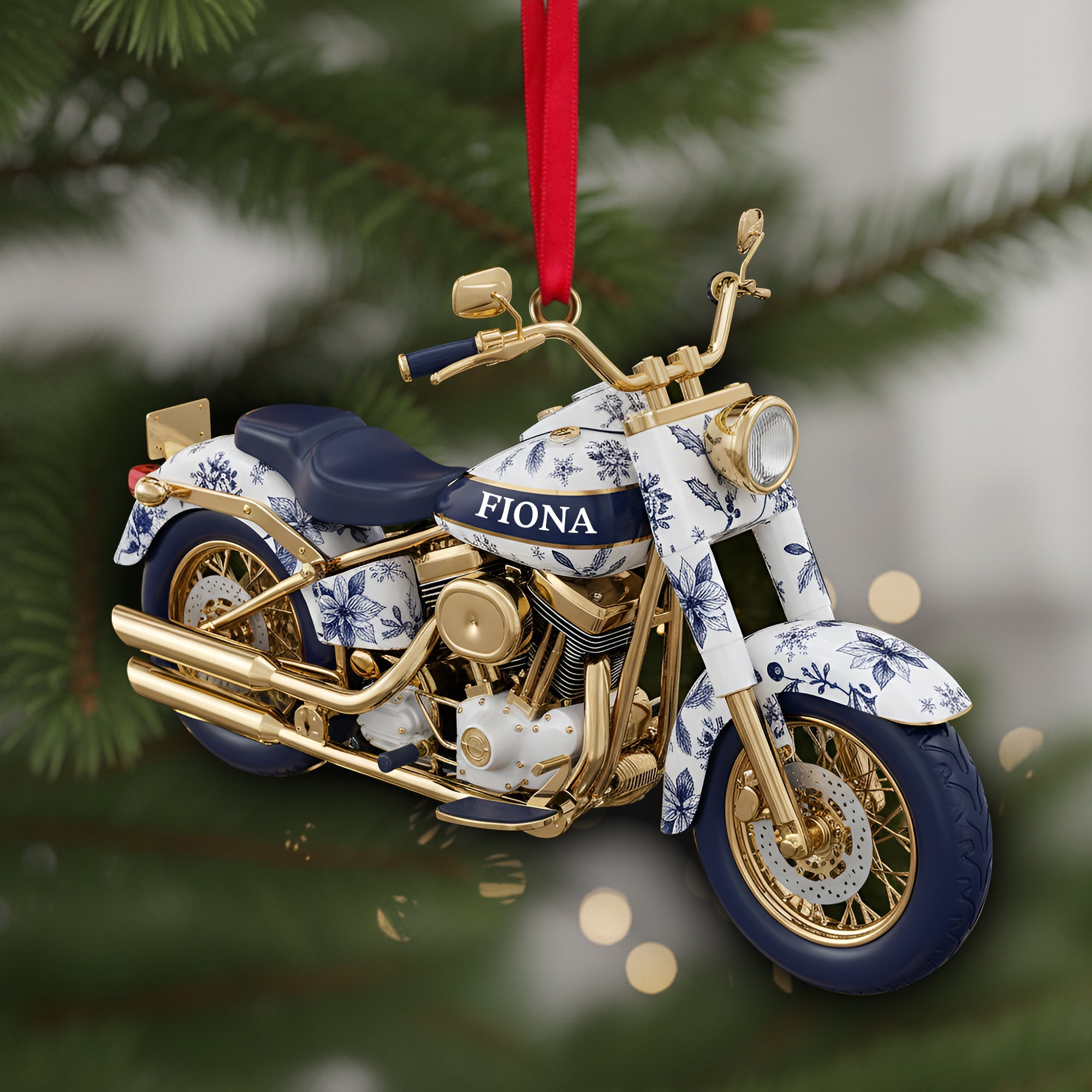 Motorcycle Toile de Jouy Christmas Ornament Personalized Gifts for Bikers - Funny Christmas Ornament Gift Motorcycle Toile de Jouy Christmas Ornament Personalized Gifts for Bikers - Funny Christmas Ornament Gift