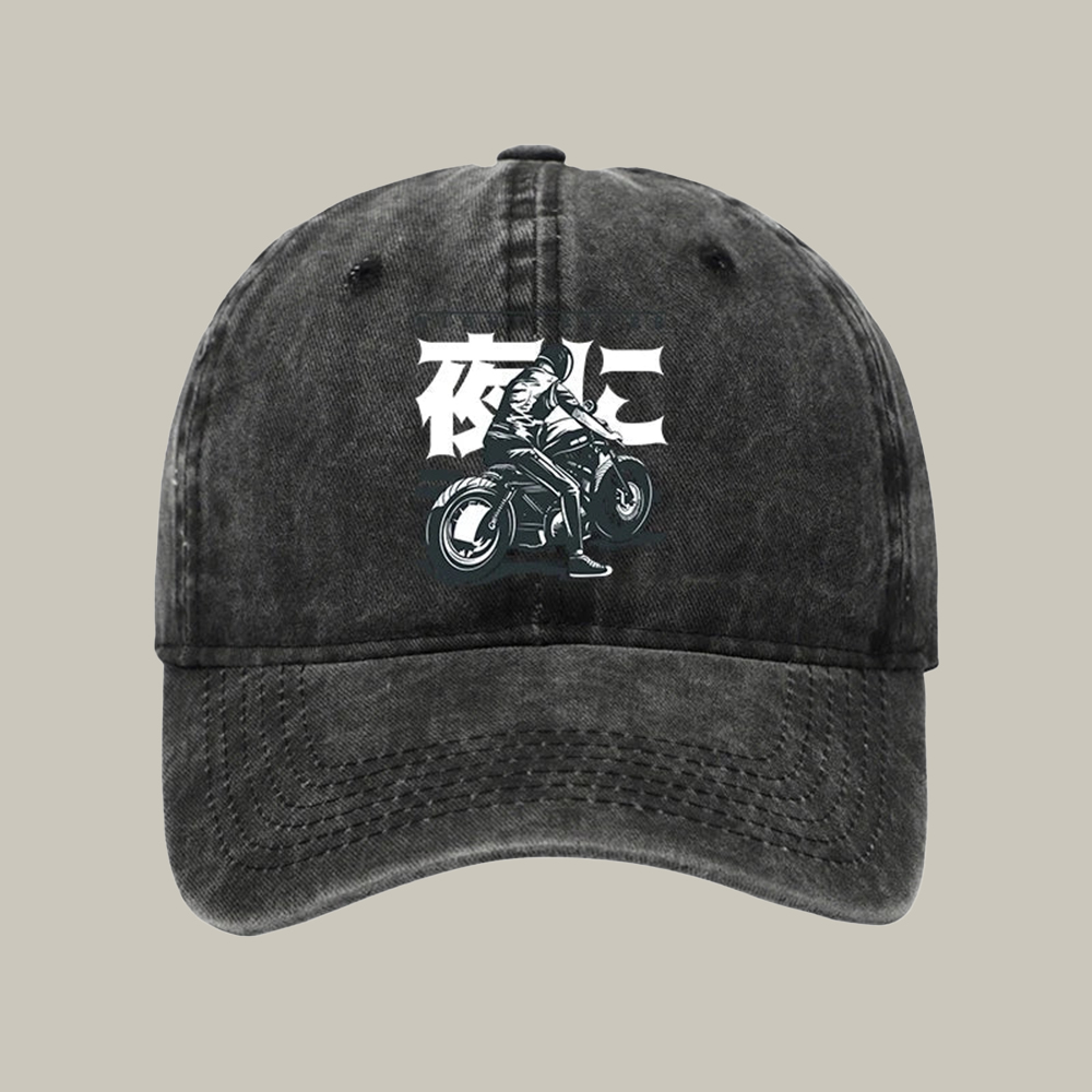 Motorcyclist Japanese Night Rider Washed Cap Cool Baseball Caps Father Daughter Gifts For Dad