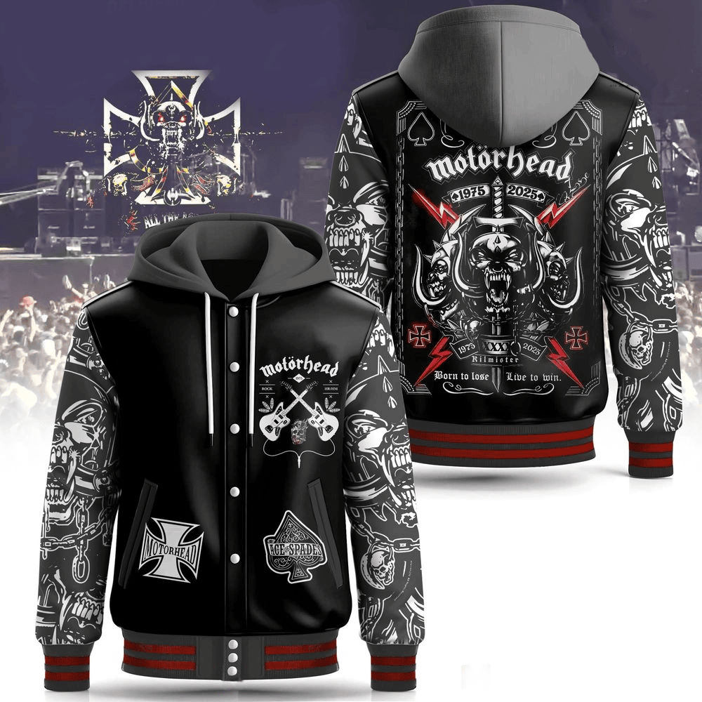 Motorhead Band Hooded Varsity Jacket Motorhead Merch Good Fathers Day Gifts For Band Fans Motorhead Band Hooded Varsity Jacket Motorhead Merch Good Fathers Day Gifts For Band Fans