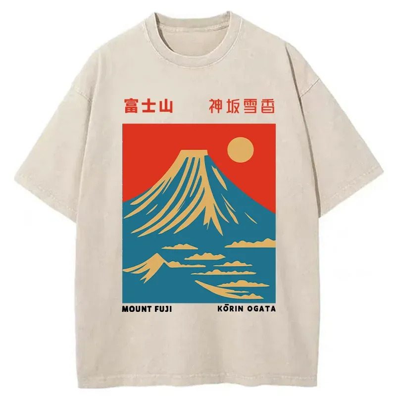 Mount Fuji Vintage Washed T-Shirt Minimal Retro Graphic Clothing Gifts For BFF Mount Fuji Vintage Washed T-Shirt Minimal Retro Graphic Clothing Gifts For BFF
