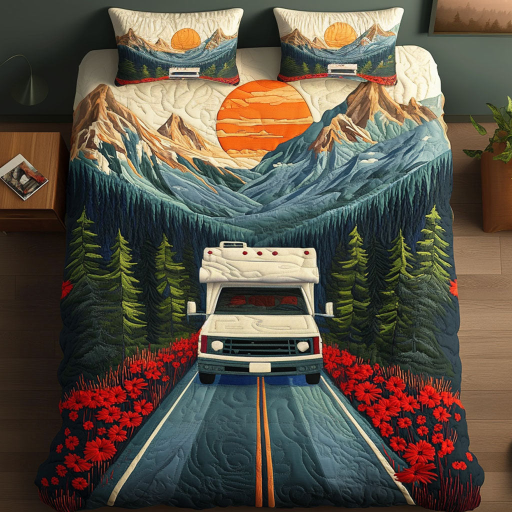 Mountain Adventure Quilted Bedding Set Holiday Duvet Cover Set Camping Themed Gifts