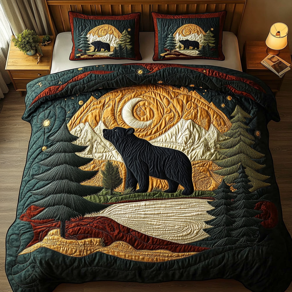 Mountain Bear Quilted Bedding Set Cute Room Decor Bear Gifts For Him Her