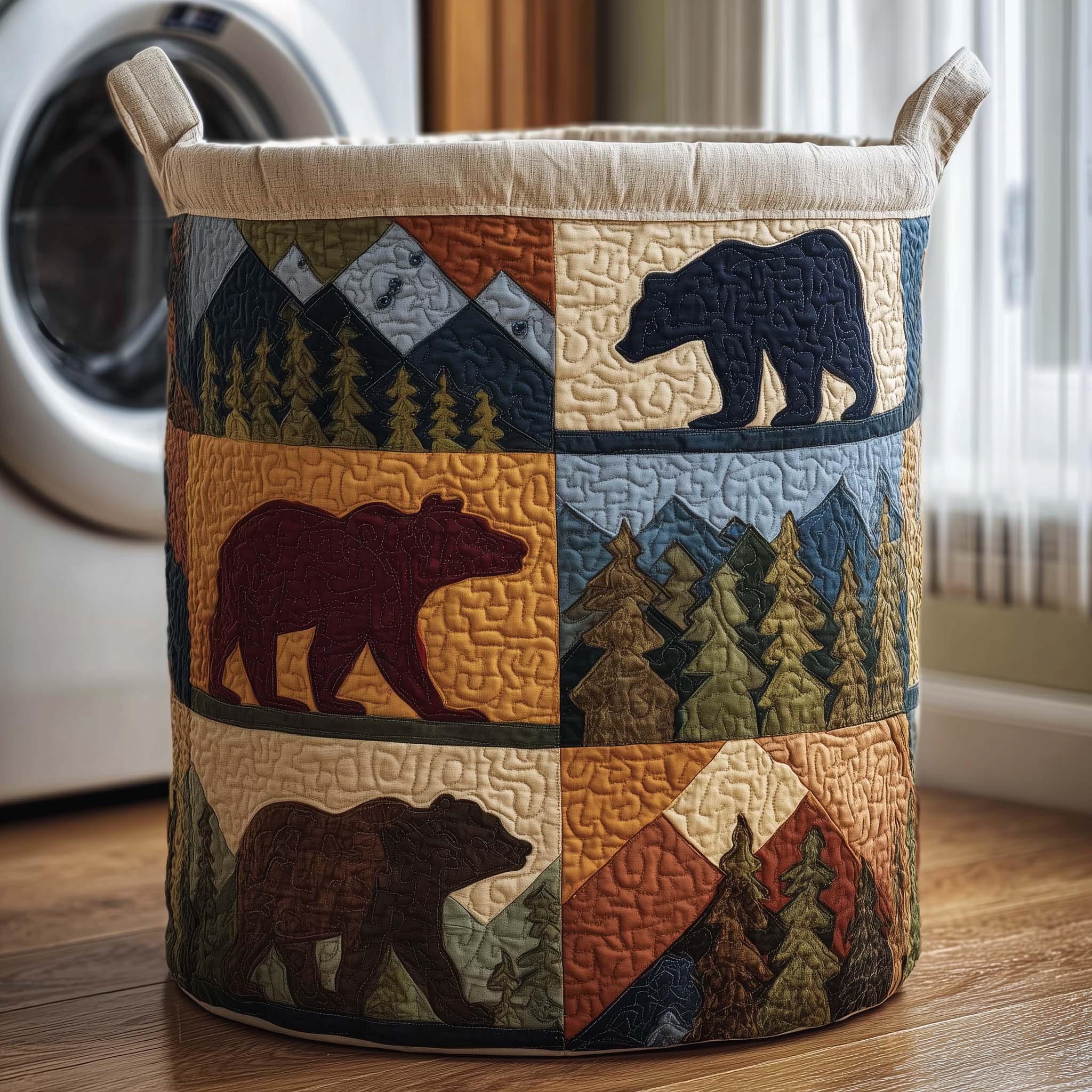 Mountain Bear Quilted Laundry Basket Animal Themed Laundry Room Signs Gifts For Bear Owner