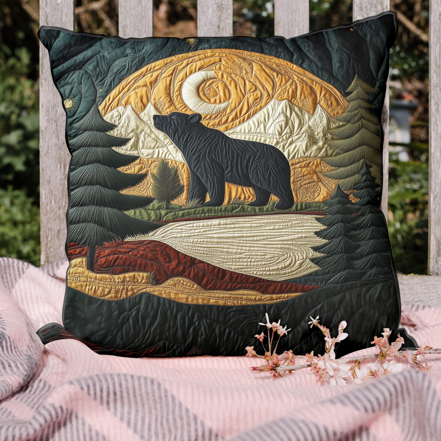 Mountain Bear Quilted Pillow Case Decorative Pillow Covers Christmas Bear Gifts