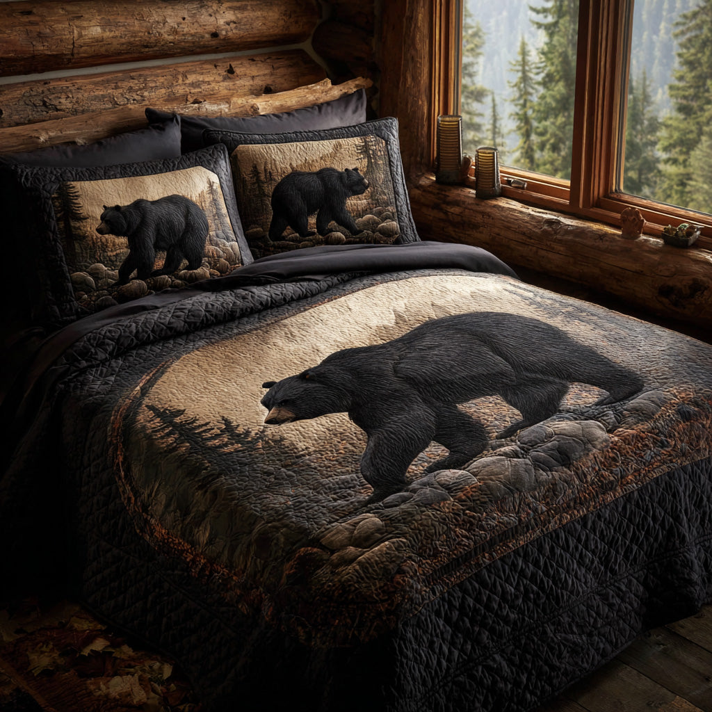 Mountain Black Bear Quilted Bedding Set Duvet Cover Bed Sheet Set Gifts For Wild Animal Lovers