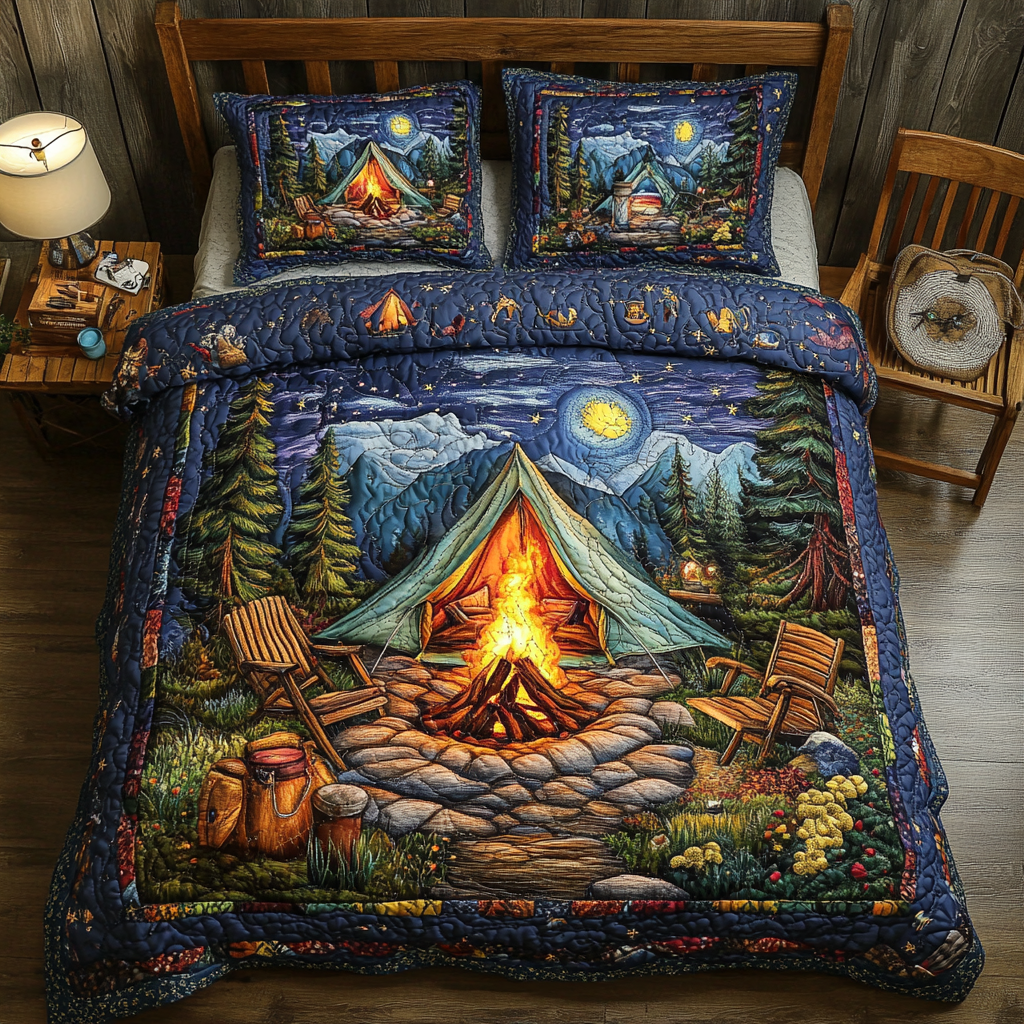 Mountain Bliss Quilted Bedding Set Unique Bed Sheet Set Camping Themed Christmas Gifts