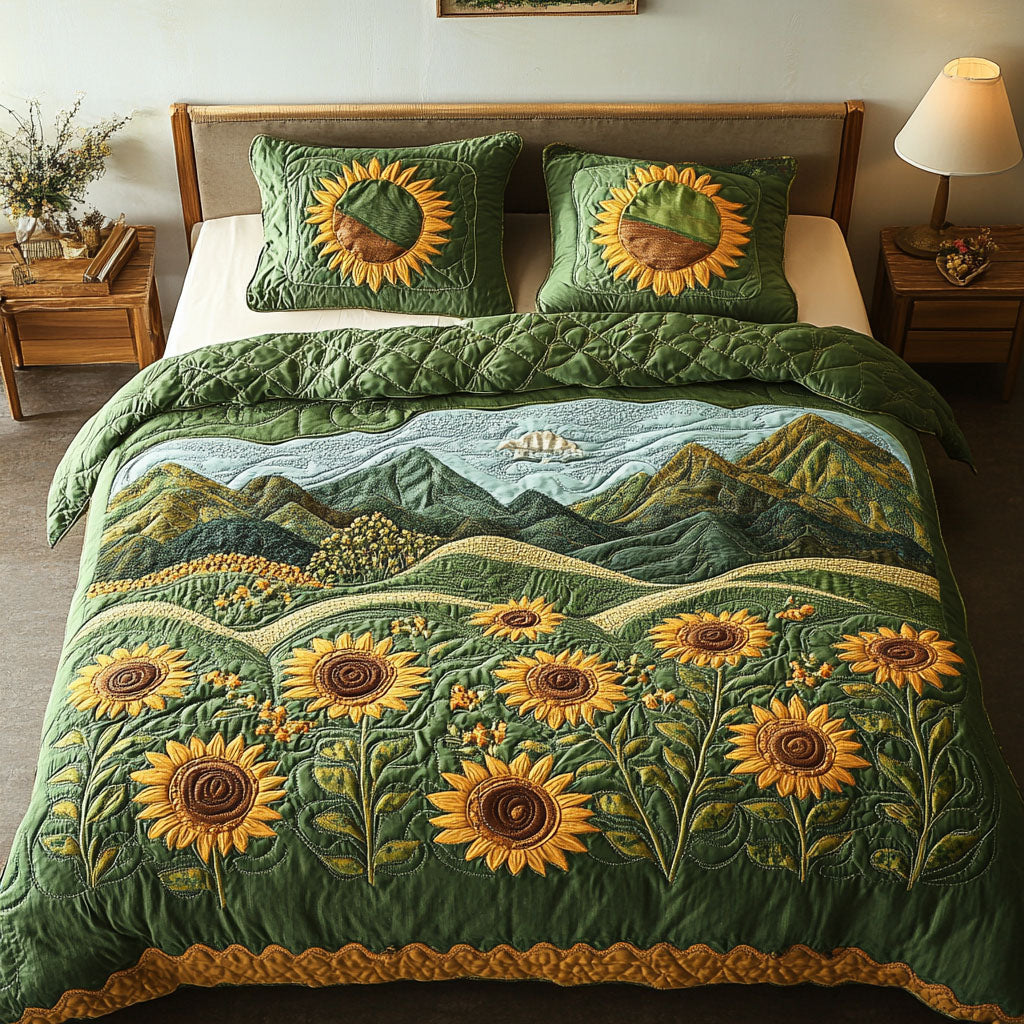 Mountain Bloom Quilted Bedding Set Bed Decorations Sunflower Gifts For Friends