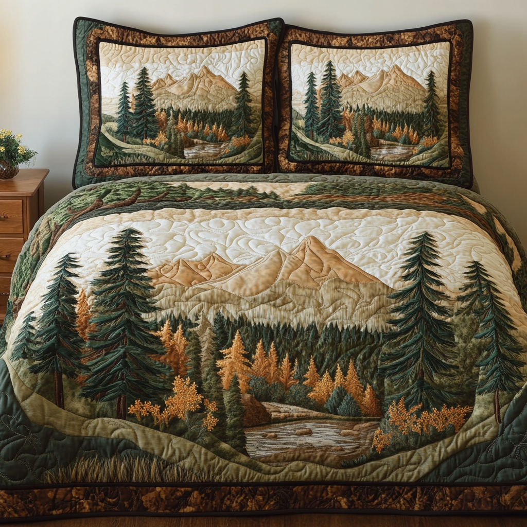 Mountain Bloom Quilted Bedding Set Personalized Bedding Set Gift for Couples