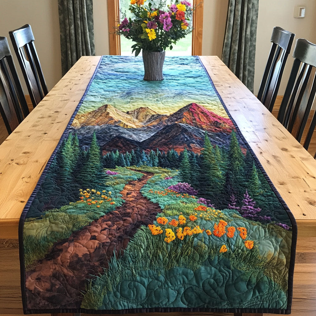 Mountain Bloom Trail Quilted Table Runner Dining Decor Christmas Gifts For Nature Lovers