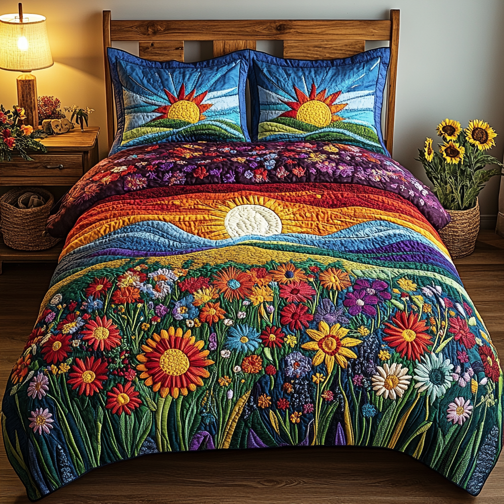 Mountain Blooms Quilted Bedding Set King Size Comforter Sets Birthday Gift for Wife
