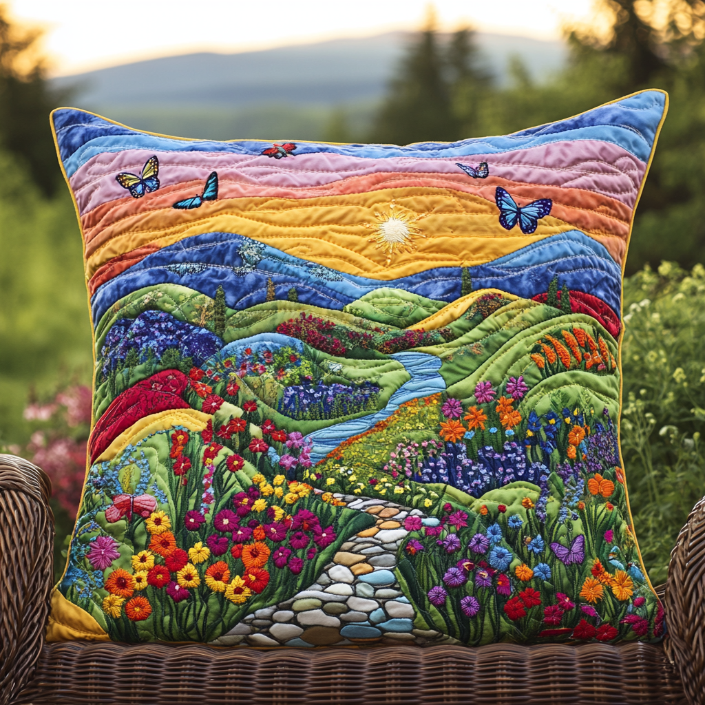 Mountain Blooms Quilted Pillow Case Holiday Season Cushion Cover