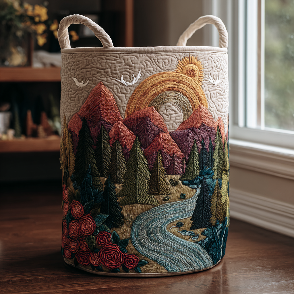 Mountain Breeze Quilted Laundry Basket Thoughtful Quilted Basket Gift for Home Essentials