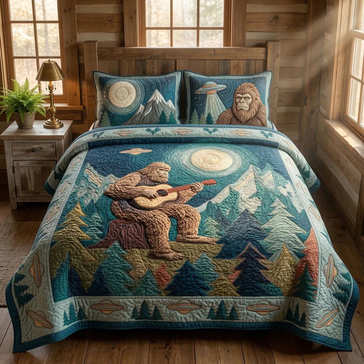 Mountain Camp Quilted Bedding Set Outdoor Bedroom Decor Cozy Home Gift For Camping Lovers