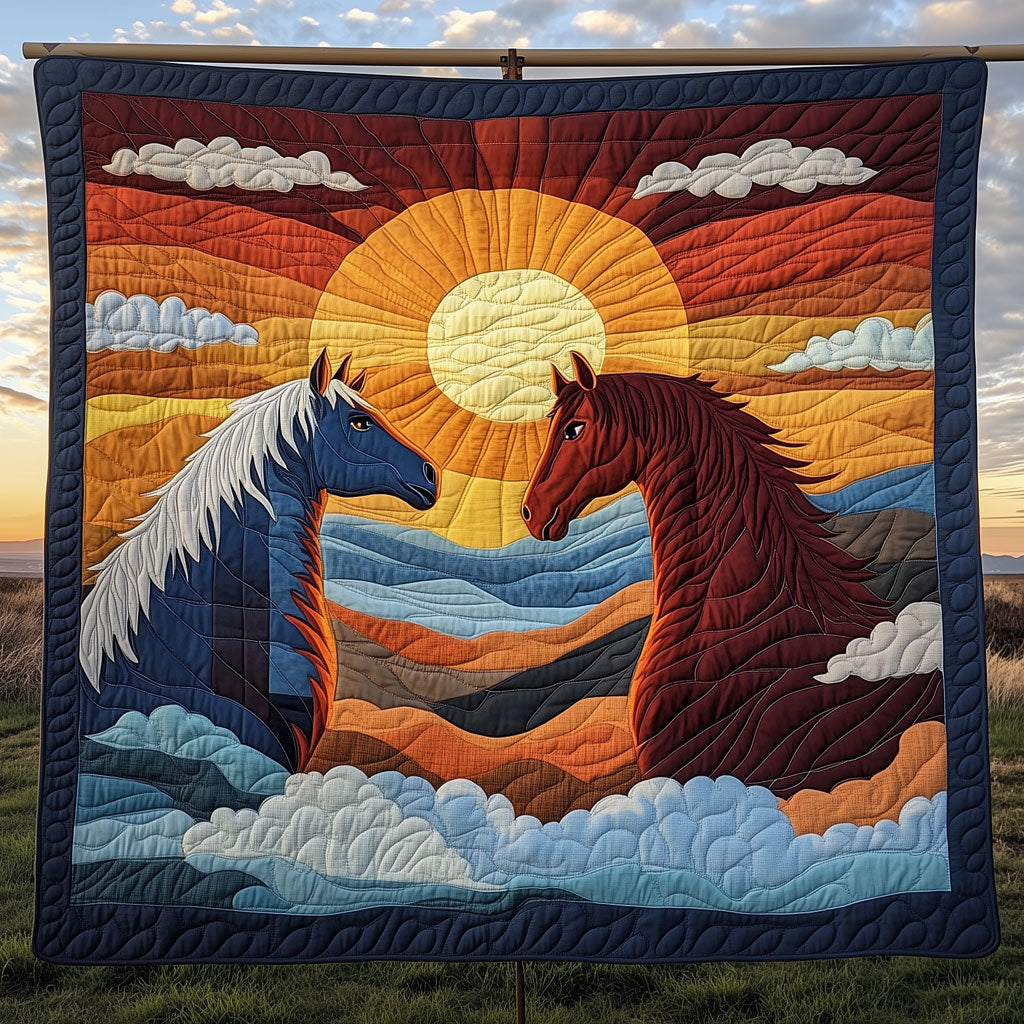 Mountain Dawn Horse Quilt Blanket King Blanket Family Christmas Presents