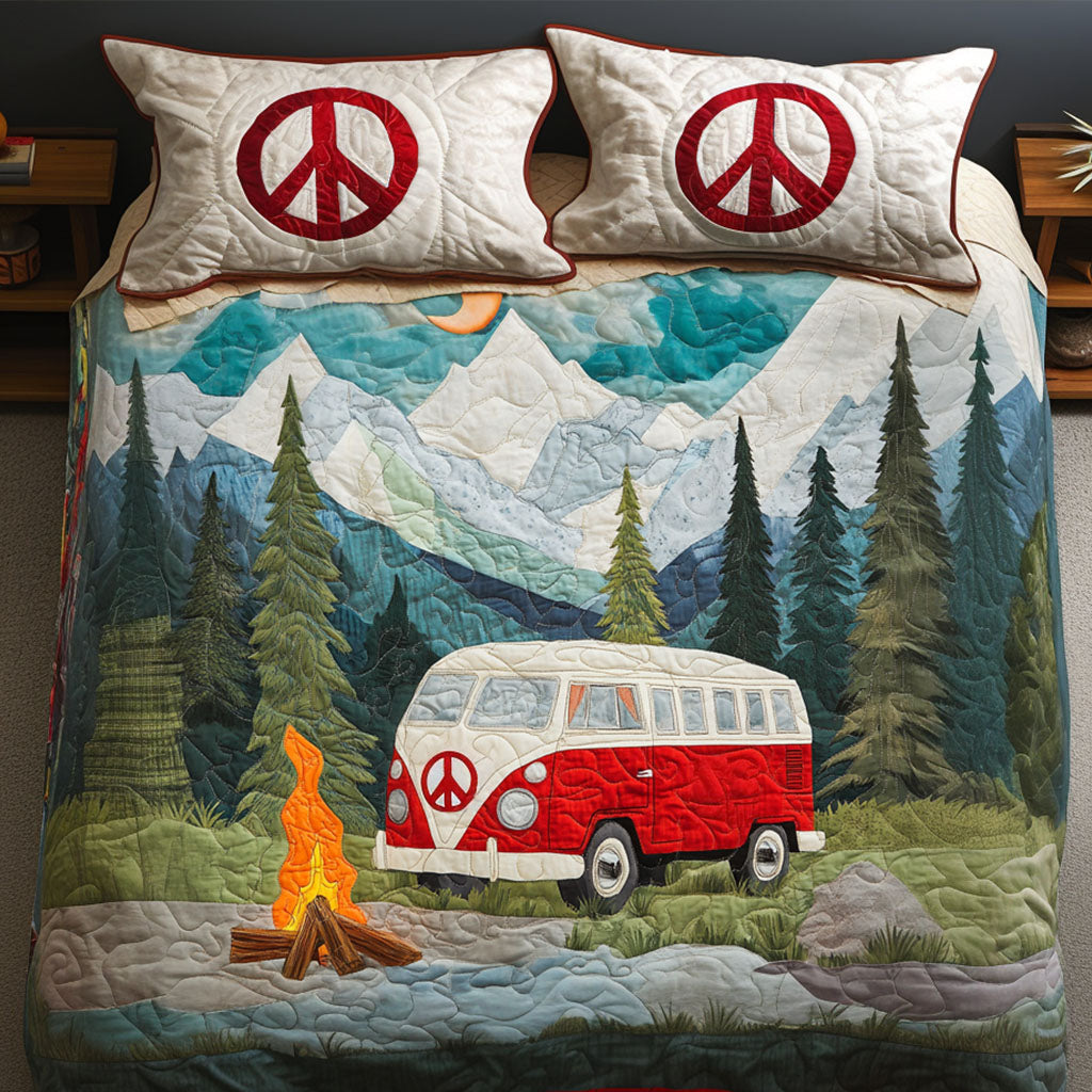 Mountain Escape Quilted Bedding Set Bed Room Decoration Hippie Gift Ideas