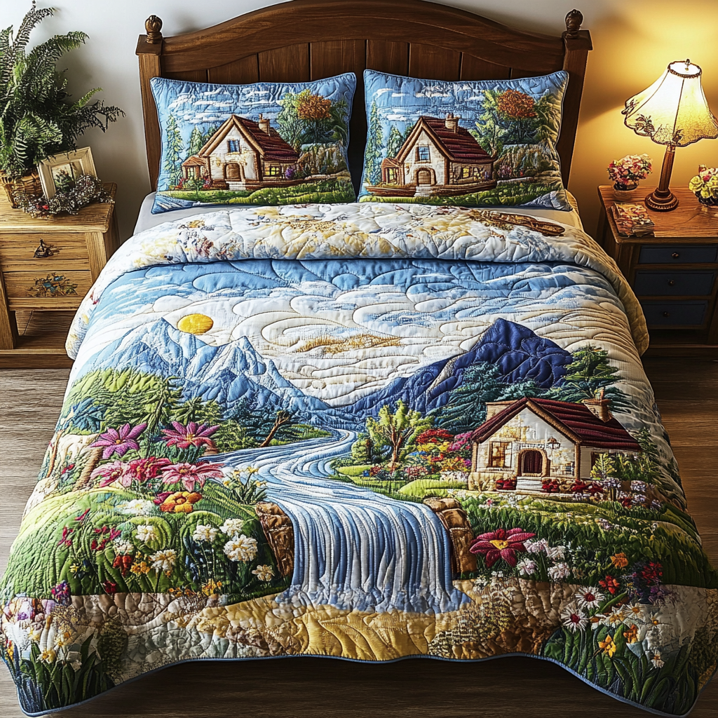 Mountain Escape Quilted Bedding Set Summer Bed Set Awesome Father's Day Gifts
