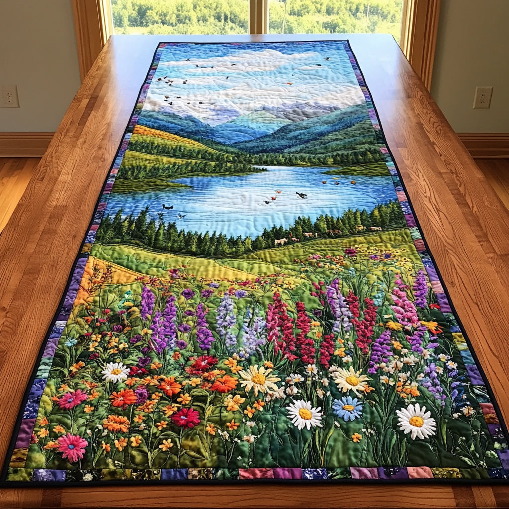 Mountain Escape Quilted Table Runner Festive Table Runners Presents For Flower Lovers