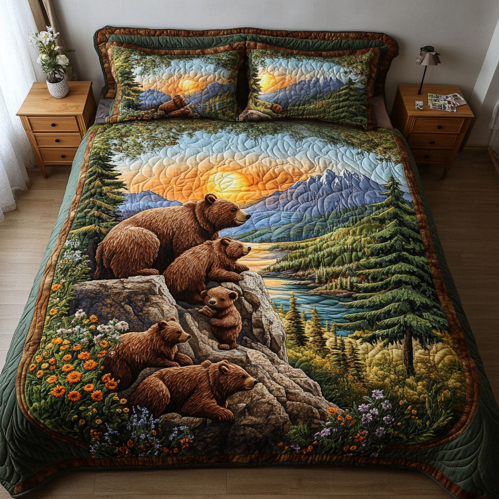 Mountain Family Quilted Bedding Set Bedroom Decorations Unique Gifts For Bear Lovers