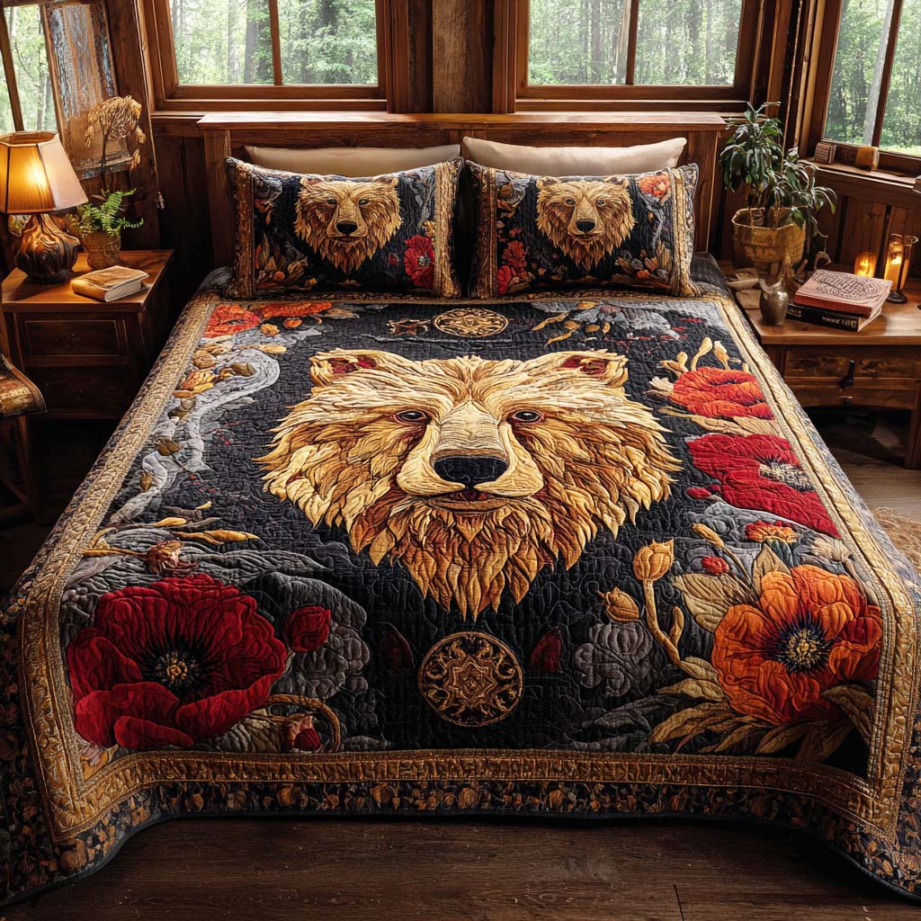 Mountain Fang Quilted Bedding Set Cute Room Decor Bear Gifts For Dad