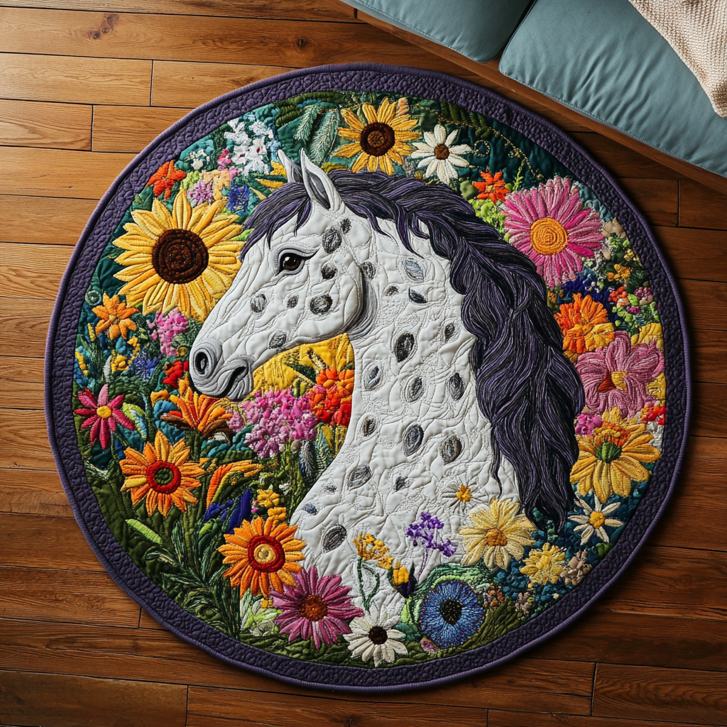 Mountain Gallop Quilted Round Mat Home Entrance Decor Ideas Useful Gifts For Horse Owners