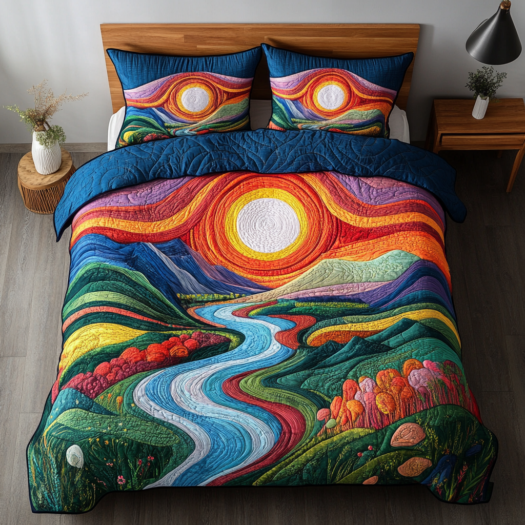 Mountain Glow Quilted Bedding Set Beautiful Bedding Merch Gift for a Peaceful Sleep