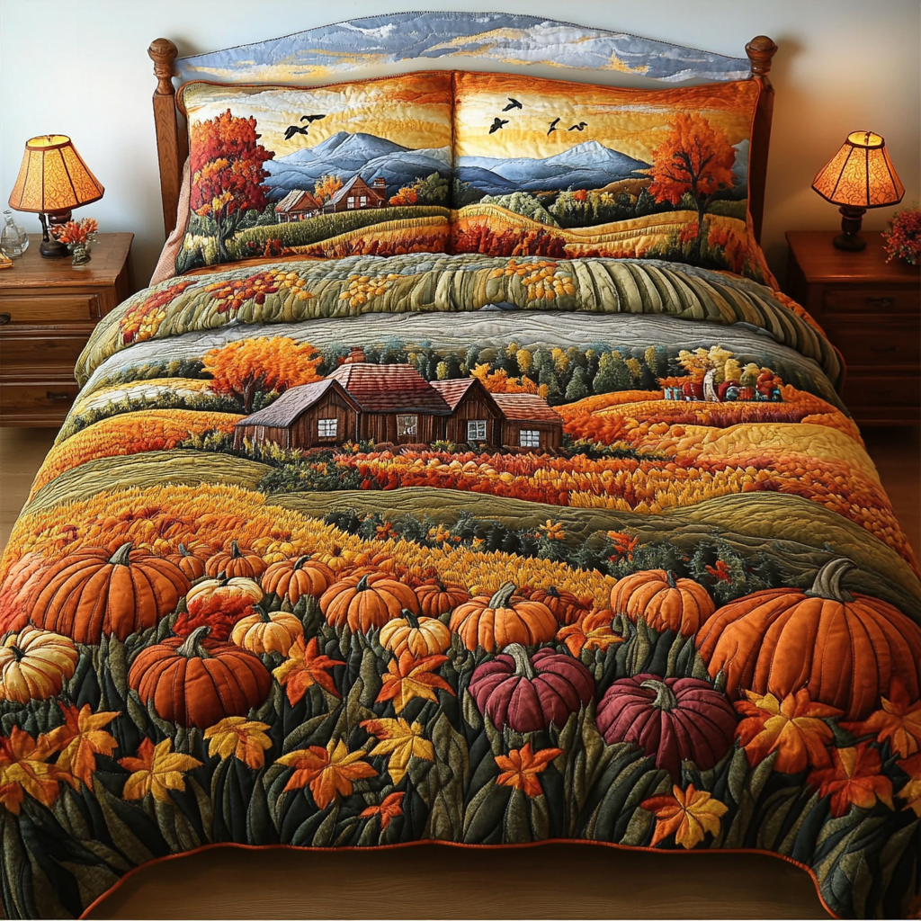 Mountain Glow Quilted Bedding Set Bed Decor Autumn Themed Gifts