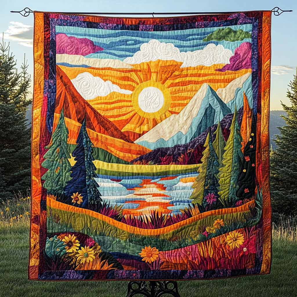 Mountain Glow Quilted Blanket Best Couch Throw Blanket Presents For Nature Lovers