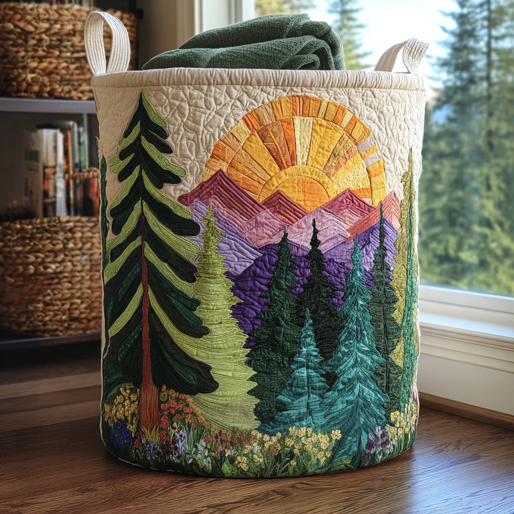 Mountain Glow Quilted Laundry Basket Merch For Couples