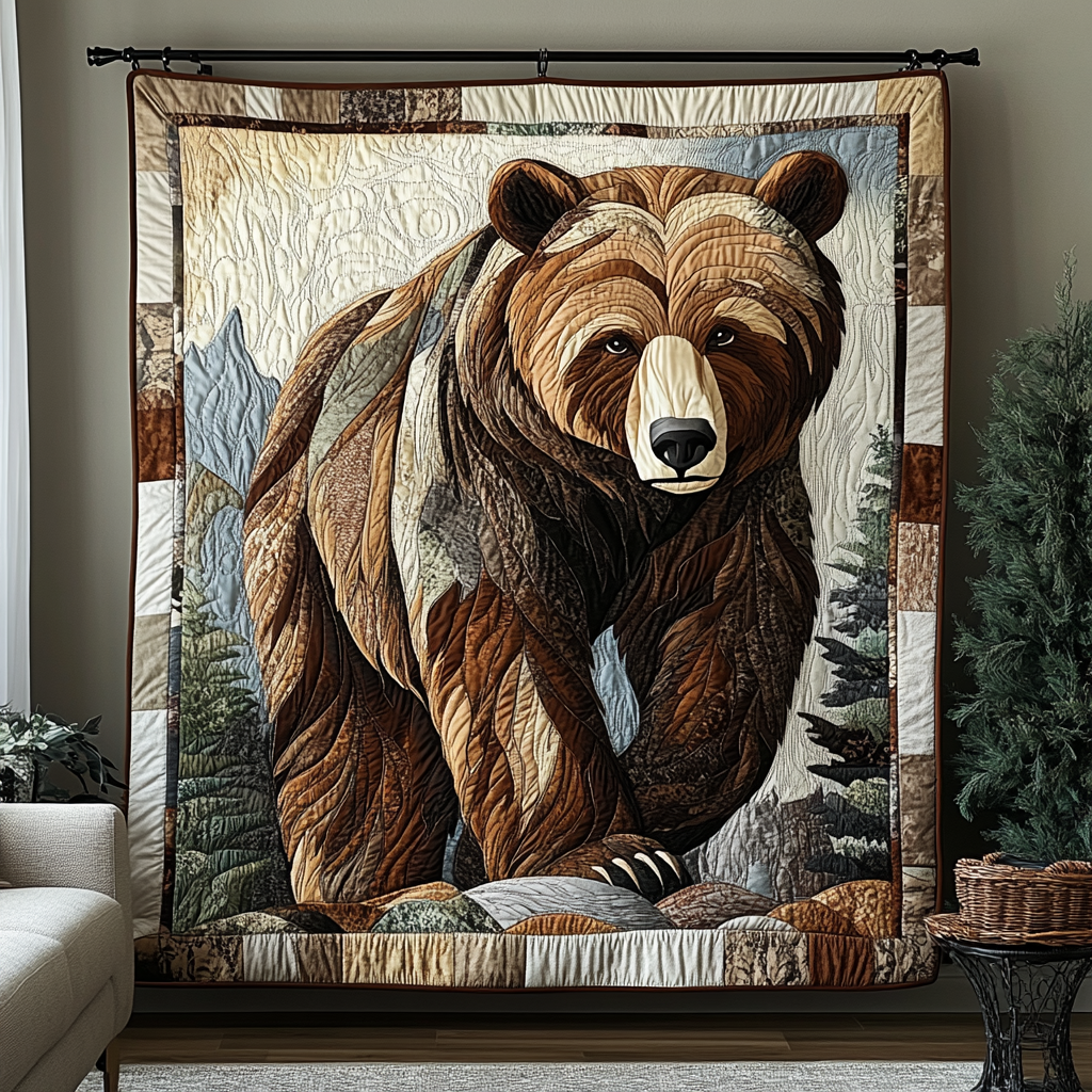 Mountain Guardian Quilted Blanket Xmas Holiday Bear Themed Gifts