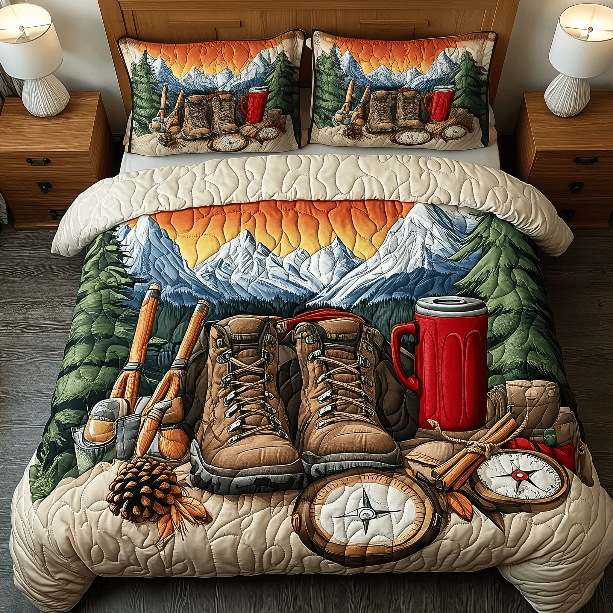 Mountain Hiking Essentials Quilted Bedding Set Family Ideas For Christmas Gifts