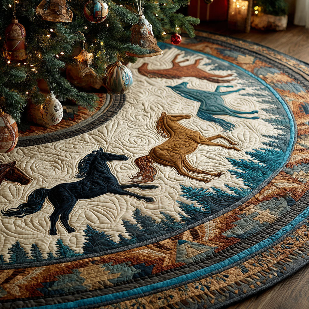 Mountain Horizon Christmas Quilted Tree Skirt Xmas Tree Cover Base Great Gifts For Horse Lovers