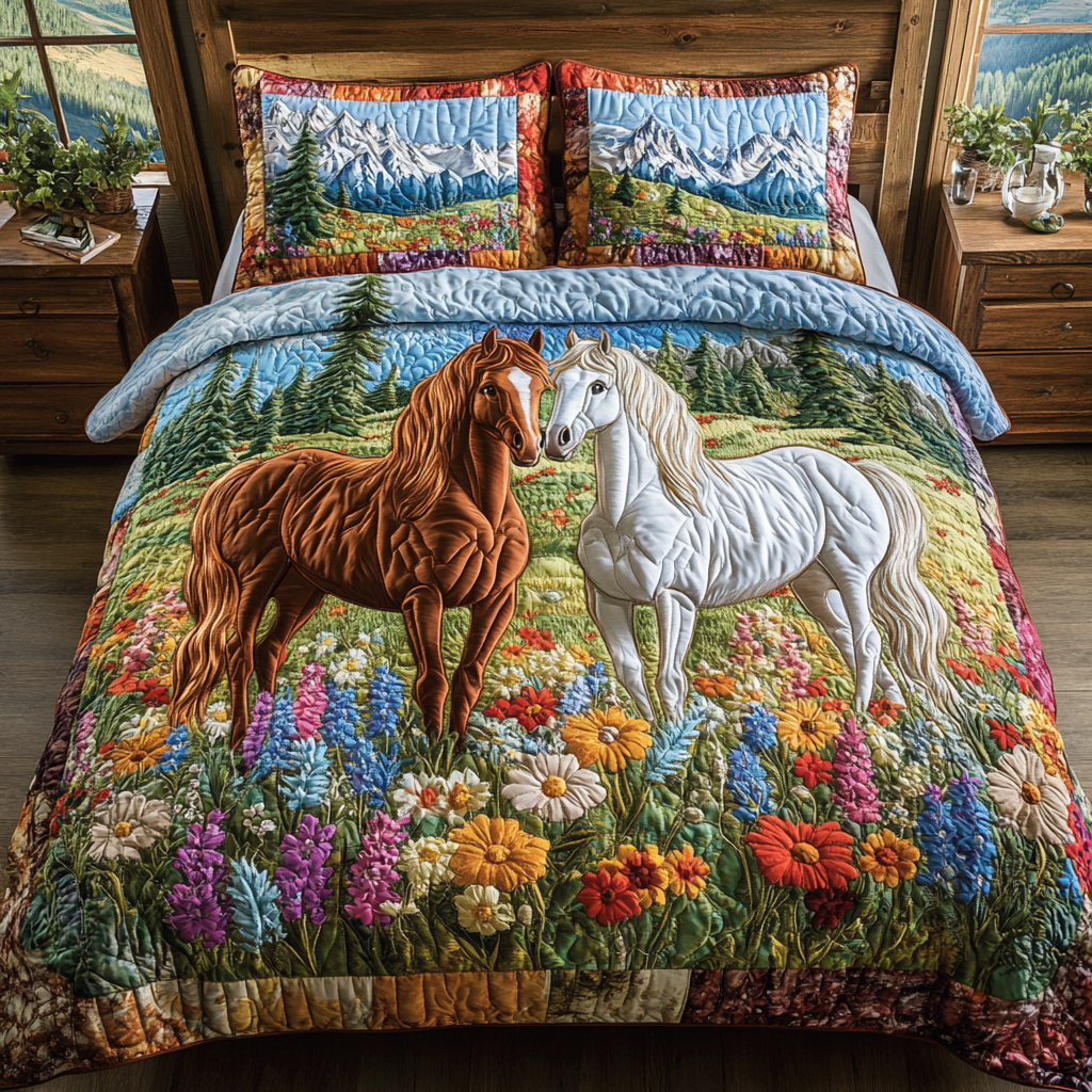 Mountain Horse Quilted Bedding Set Bed Room Decoration Gifts For Horse Enthusiasts